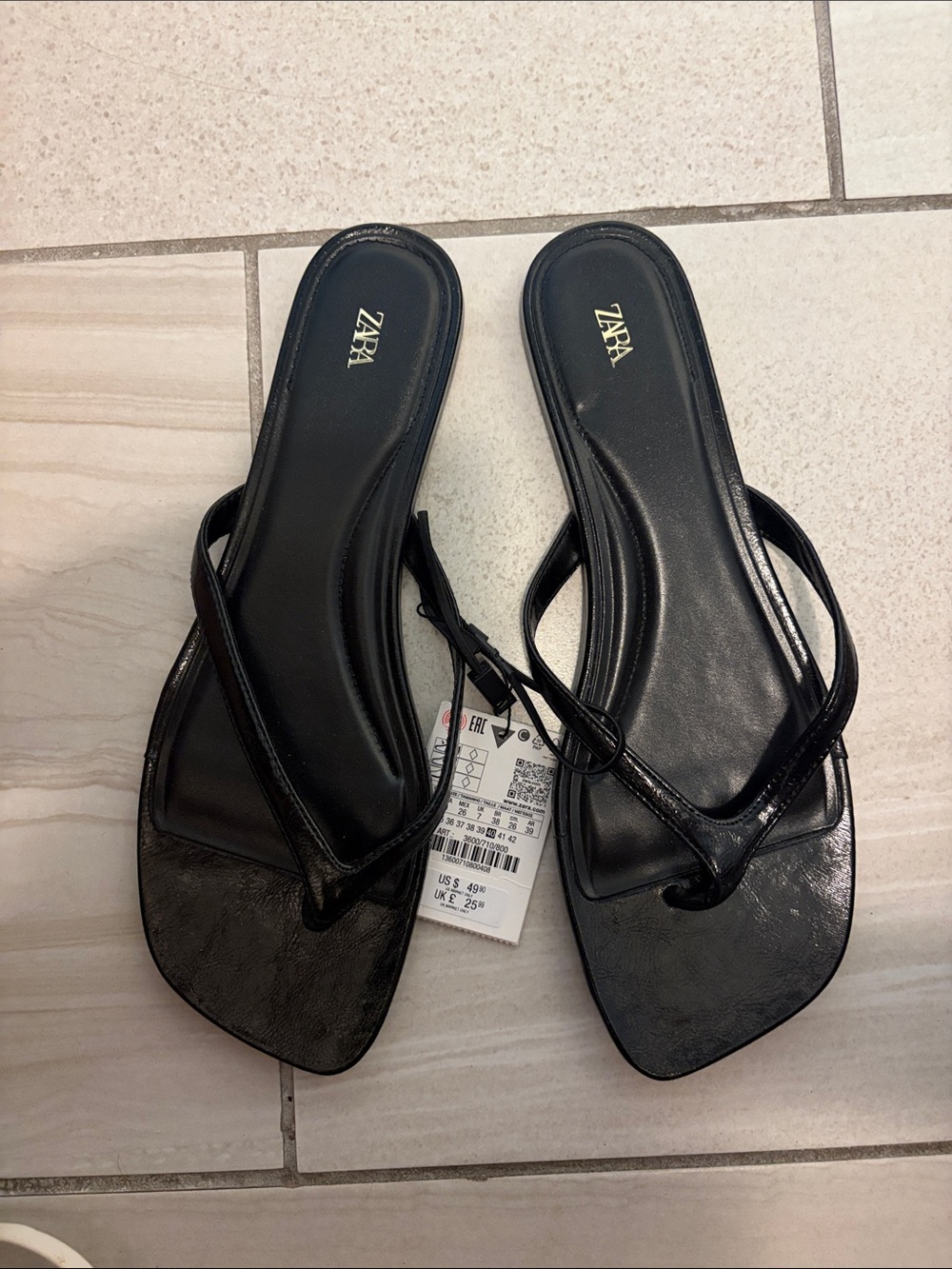Zara Black Square-Toe Strap Slide Sandals